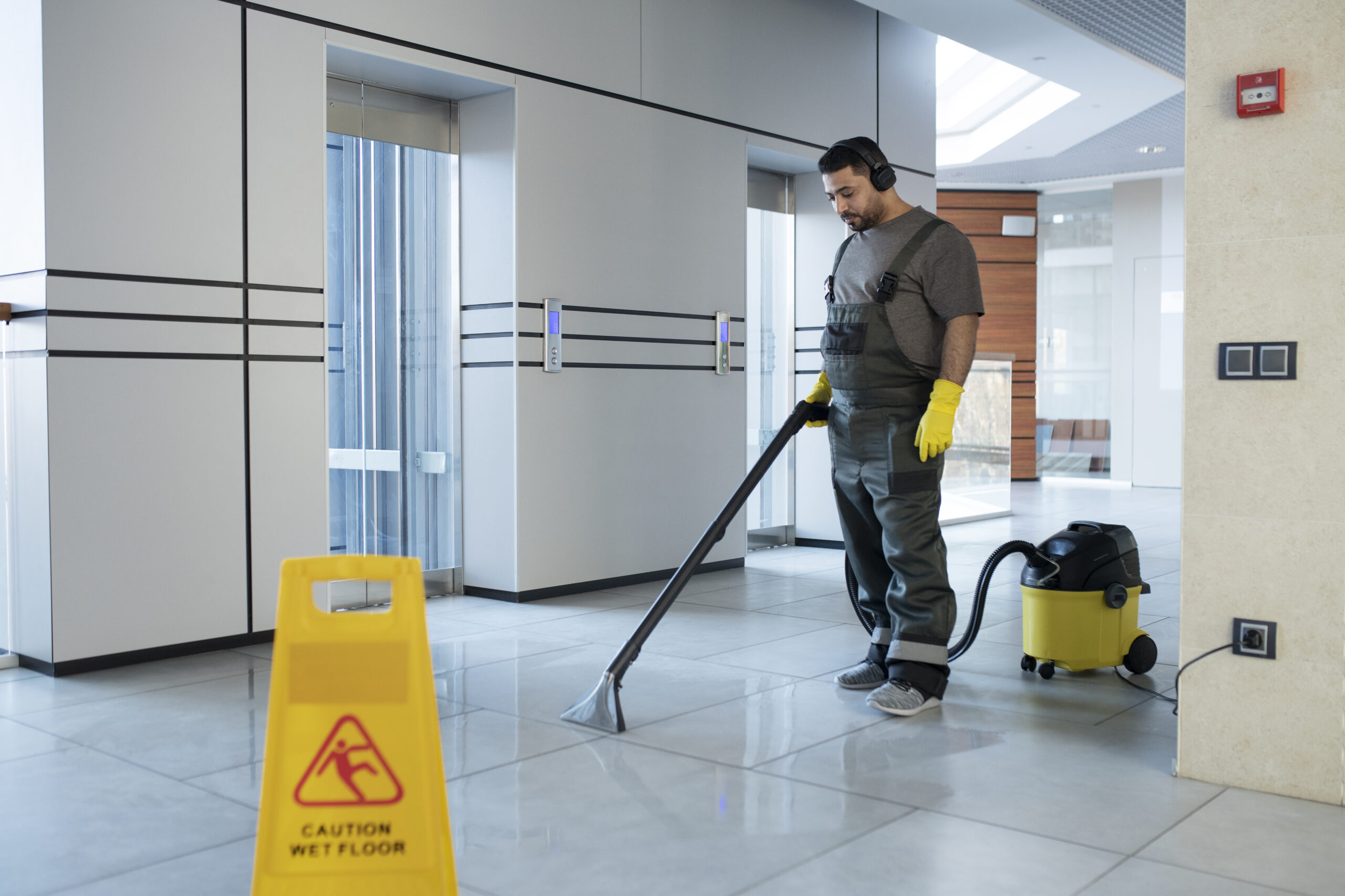 full-shot-man-vacuuming-floor
